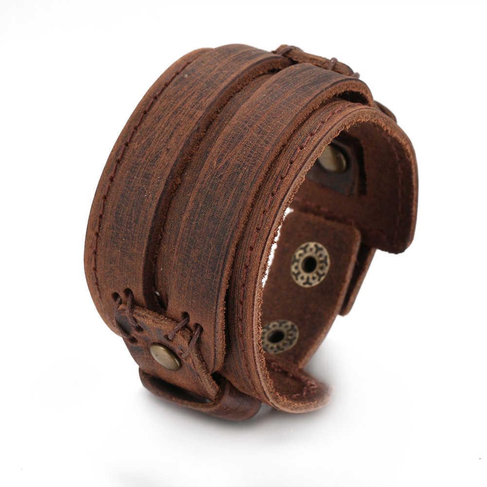 Men's European & American Retro Genuine Leather Punk Braided Bracelet - Multi-Layer, Adjustable.