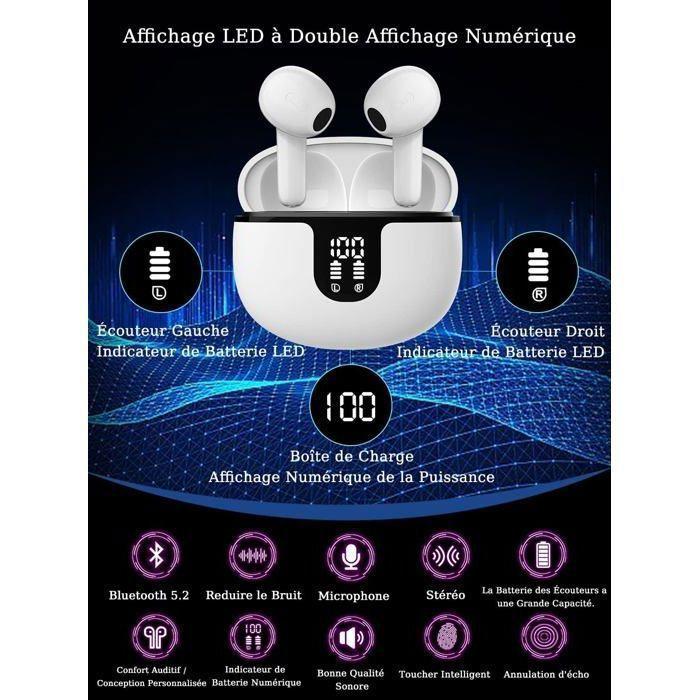 Bluetooth Headphones - OUTUOTWQ - Wireless 5.2 - Noise Reduction - Waterproof - Touch Control