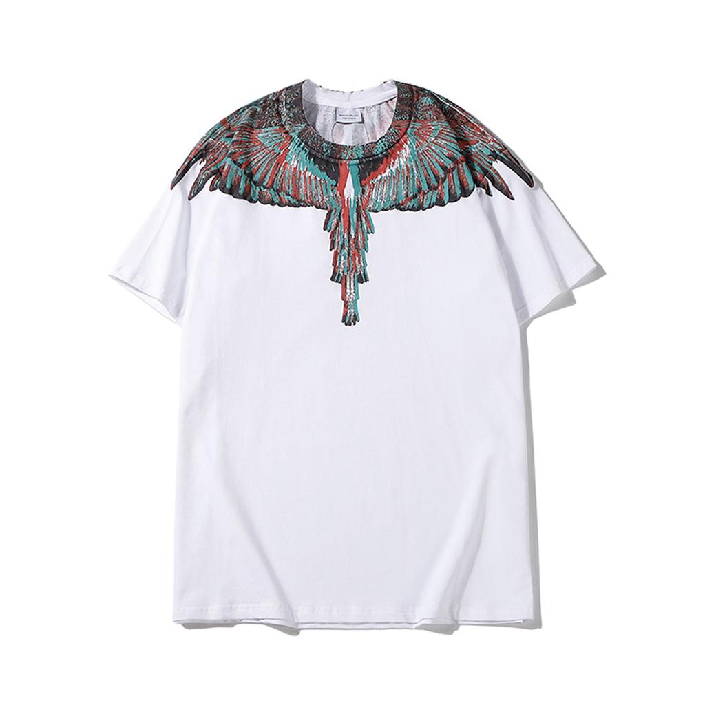 Marcelo Classic Phantom Wings Short Sleeve T-Shirt with Colorful Feathers and Lightning Design