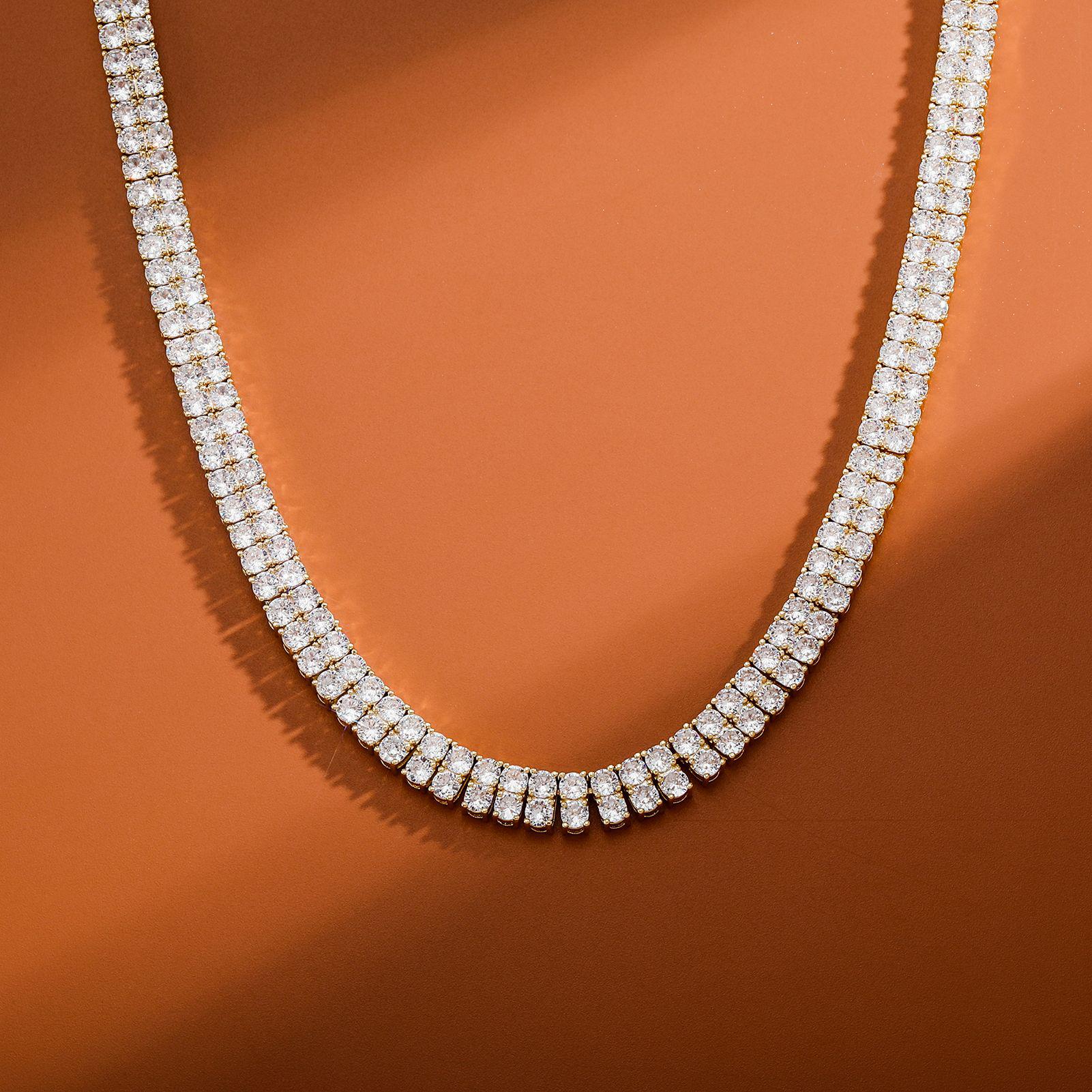 

Unisex Hip Hop Cuban Chain: 3MM Double Row Zircon Diamond Tennis Necklace Gold 7 inches