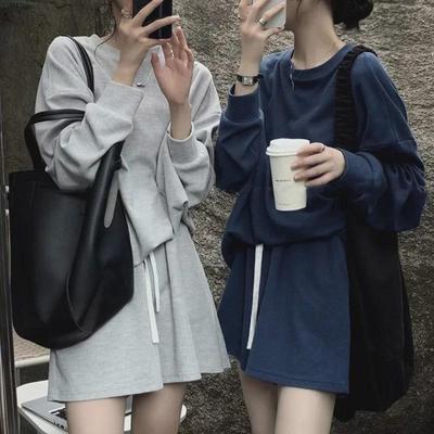 Trendy Hong Kong-Style Women's Chic Suit: Loose-Fit Long-Sleeve Top & Slim Shorts Two-Piece Set
