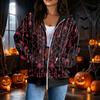 Damen Stilvolles Lässiges Langarm Reißverschluss Kapuzenpullover mit Halloween-Print