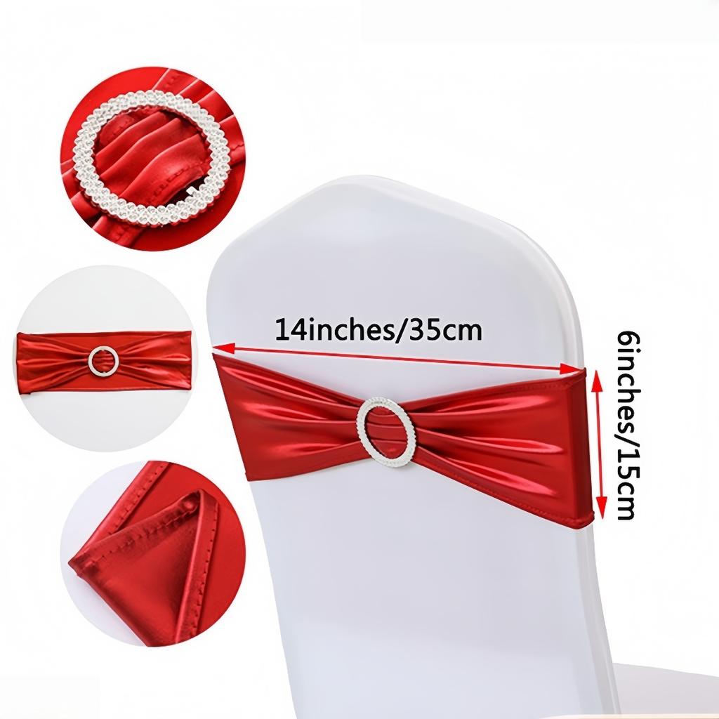 10PCS Chair Decoration Chair Sashes Bow Shiny Metallic Chair Knot Bands Tie With Round Buckle For Party Banquet