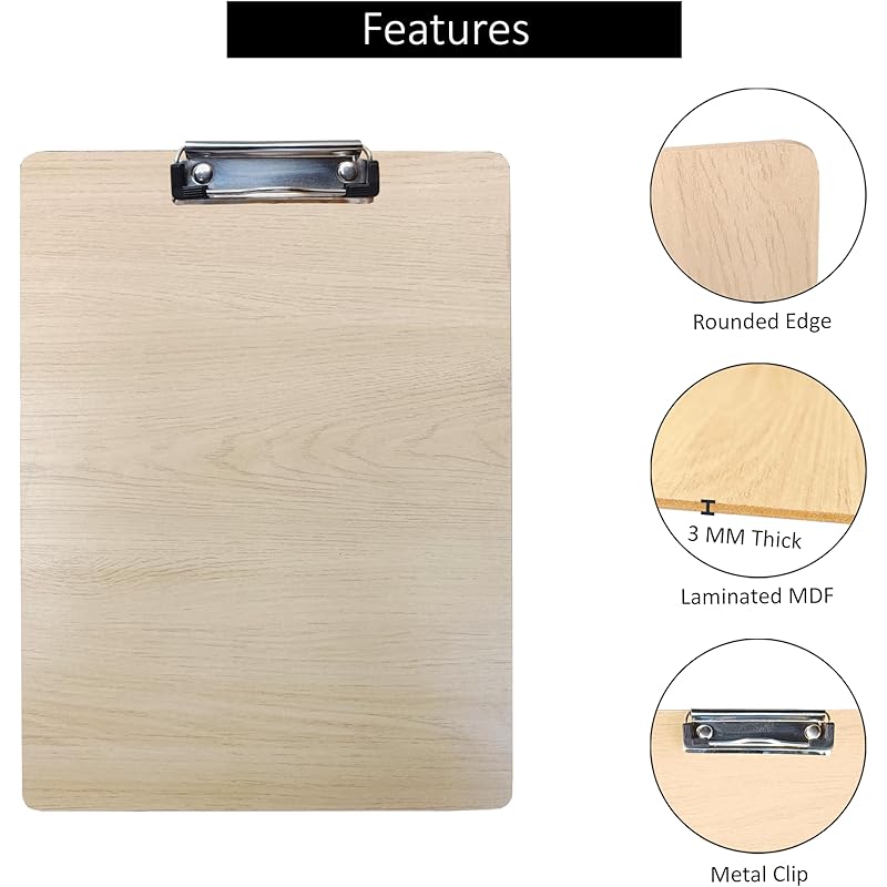 Eduway Exam Board Wooden/Writing/Clipboard Lightweight MDF | Heavy Duty Clip for Office, School, Home, College, Shop -