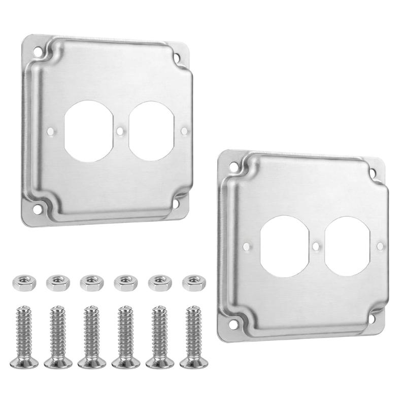 

2Pcs Galvanized Steel Switches Plate Covers Metal Outlet Cover Plates Fireproof for Exposed Electrical Boxes & Kid Safe 1