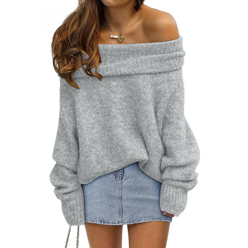 Winter Fall Women Solid Turtleneck Off Shoulder Pullovers Long Sleeve Sweaters Pullover Female Loose Knitted Jumper Outerwear