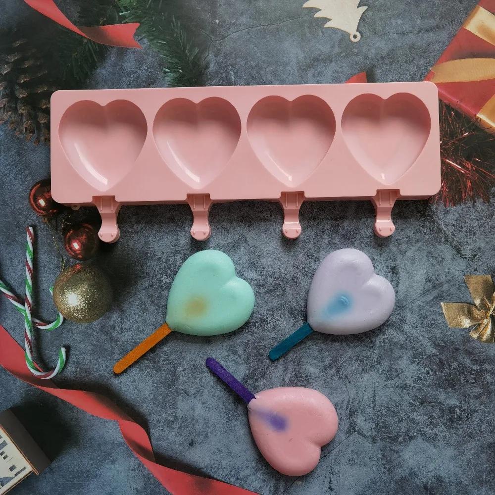 Ice Cream Mold Heart Shape Silicone Popsicle Form Maker Lolly Moulds Cube Tray for Party Bar Decoration Fondant Molds