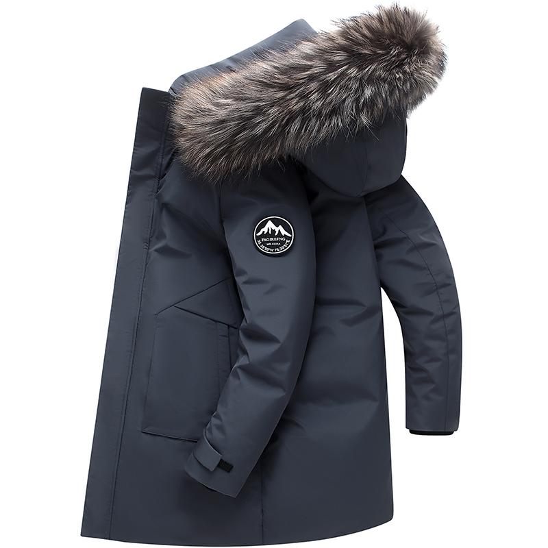 Men's Mid-Length Hooded Down Jacket 2025 - Thickened Winter Coat with Fur Collar