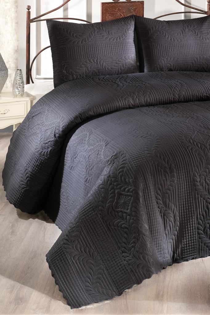 Sada přehozů Sena Double Size, Pokrývka 230x250 s povlakem na polštář černý