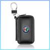 For Alfa Romeo 159 147 156 166 Giulietta Giulia Mito Stelvio Brera Spider 1Pcs Leather Emblem Car Key Case Keychain Zipper Key Case Bag