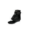 2025 new round head side zipper personalized toe wedge heel belt buckle high heel cool boots herringbone Roman sandals women's shoes