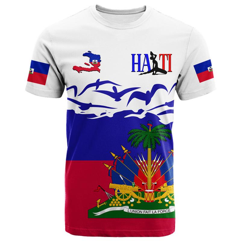Summer New 3D Printing Caribbean Sea Haiti Flag T Shirt Men Fashion Cool Short Sleeves Women Hawaiian Y2k Tee Shirts Vintage Top