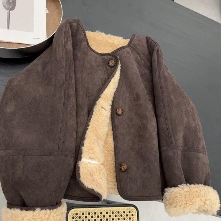 Winter Warm Coat for Women Korean Fashion Simple Loose Fleece Lined Jacket