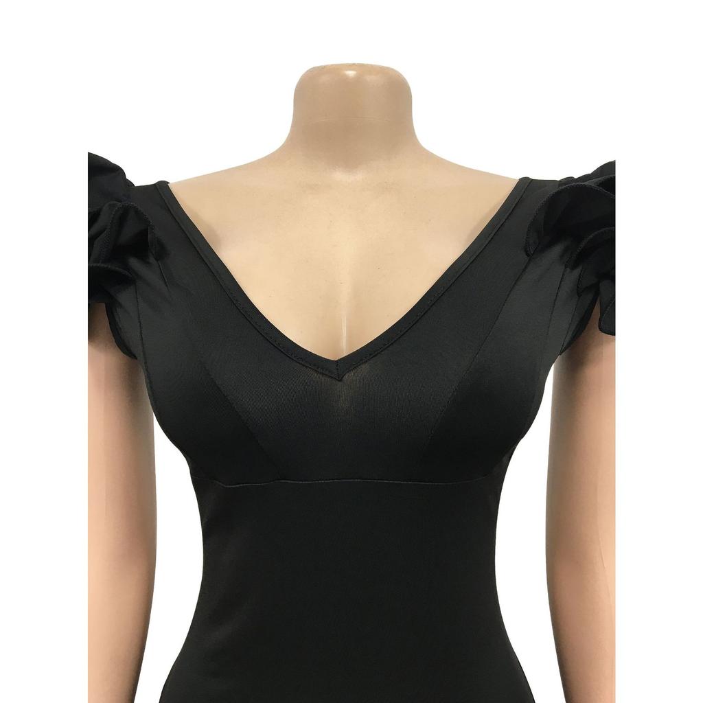 Modne Damskie Sukienki w Jednolitym Kolorze z Dekoltem V, Bez Rękawów, z Długim Ramieniem, w Kwiaty