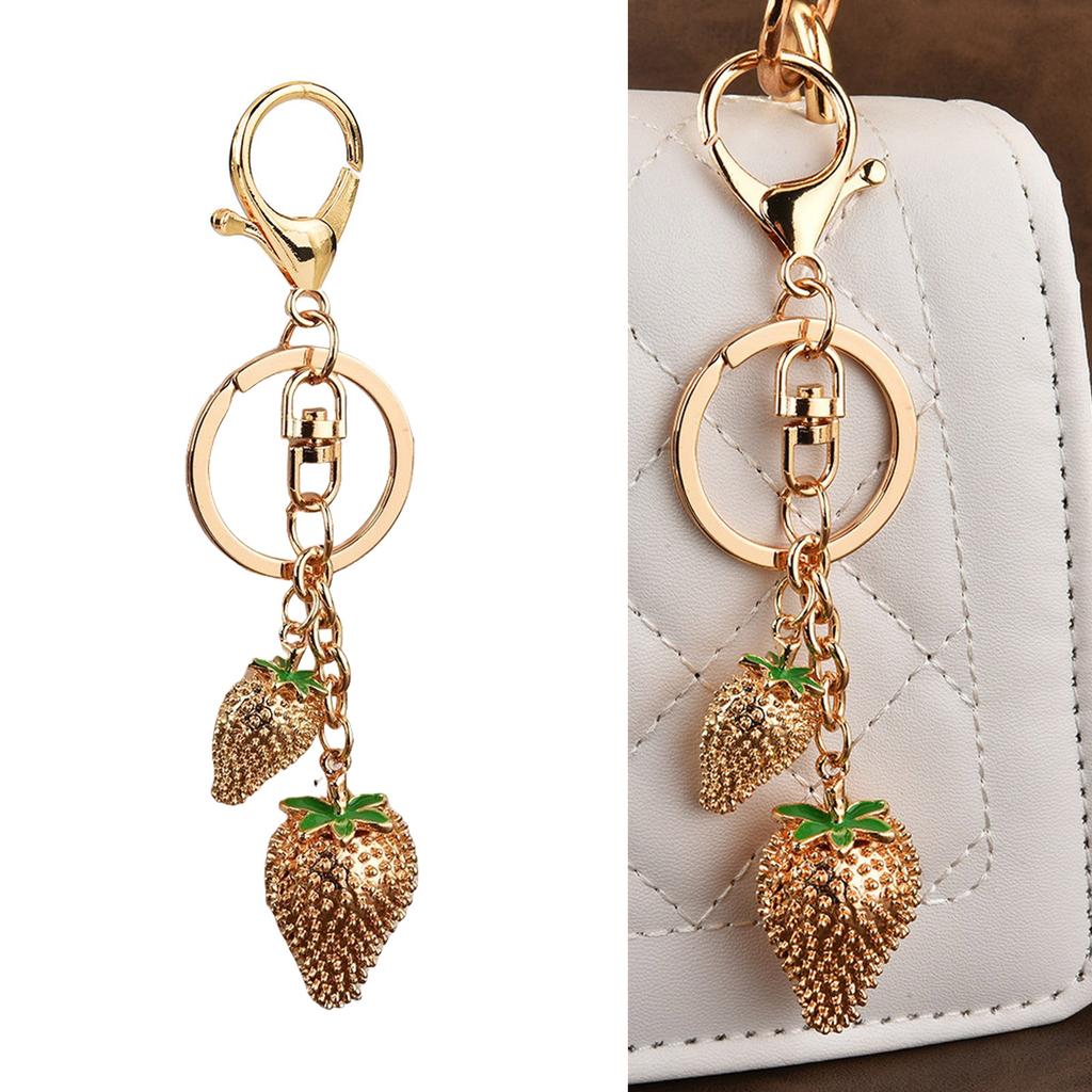Fashionable Strawberry Pendant Keychain Charm Pendant Sturdy Metal Accessory for Purses and Bags Daily Decoration