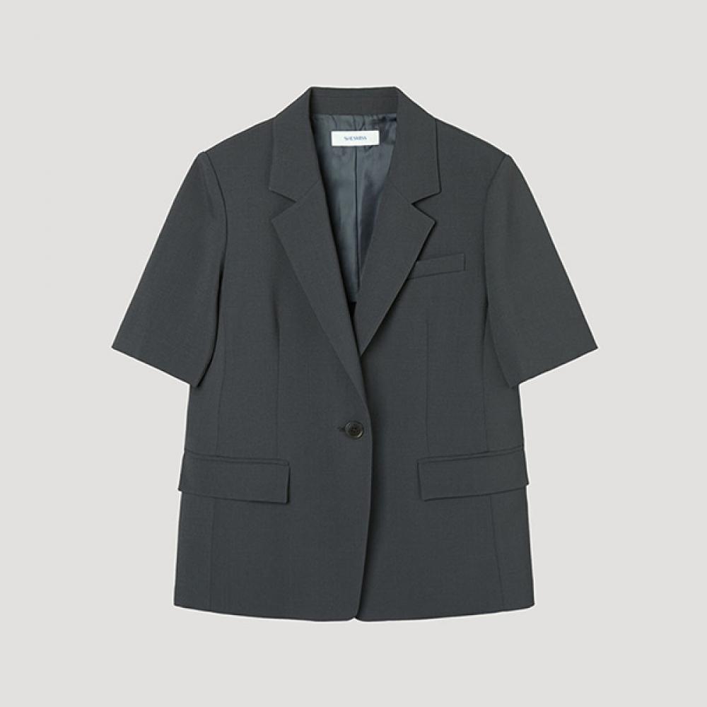 

[shs Miss] One Button Short Sleeve Set Up Jacket Swsjkp22020 Ch charcoal/55