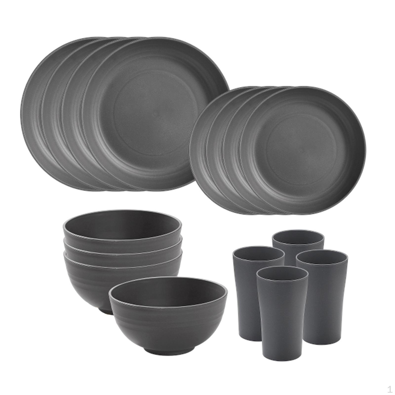 

Наборы посуды 16 шт. Миски Минималистичный Соломенный ПП Сервиз на 4 персоны Обеденные тарелки Блюда Отель серый