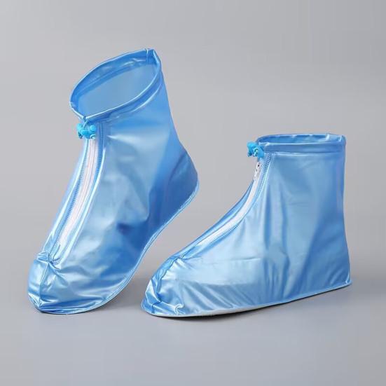 1 Pair Waterproof Shoe Covers Rainproof Shoe Protectors with Zipper And Drawstring Anti-Slip Sole Overshoes for Men Women Rain Snow Mud Protection