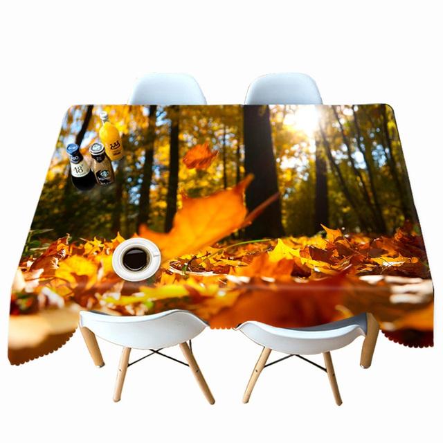 Maple Leaf Landscape Sunset Forest Tablecloth Dustproof Thicken Cotton Rectangular Round Table Cloth For Wedding Picnic Party
