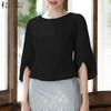 ZANZEA Women Casual Round Neck 3/4 Sleeve Loose Blouse