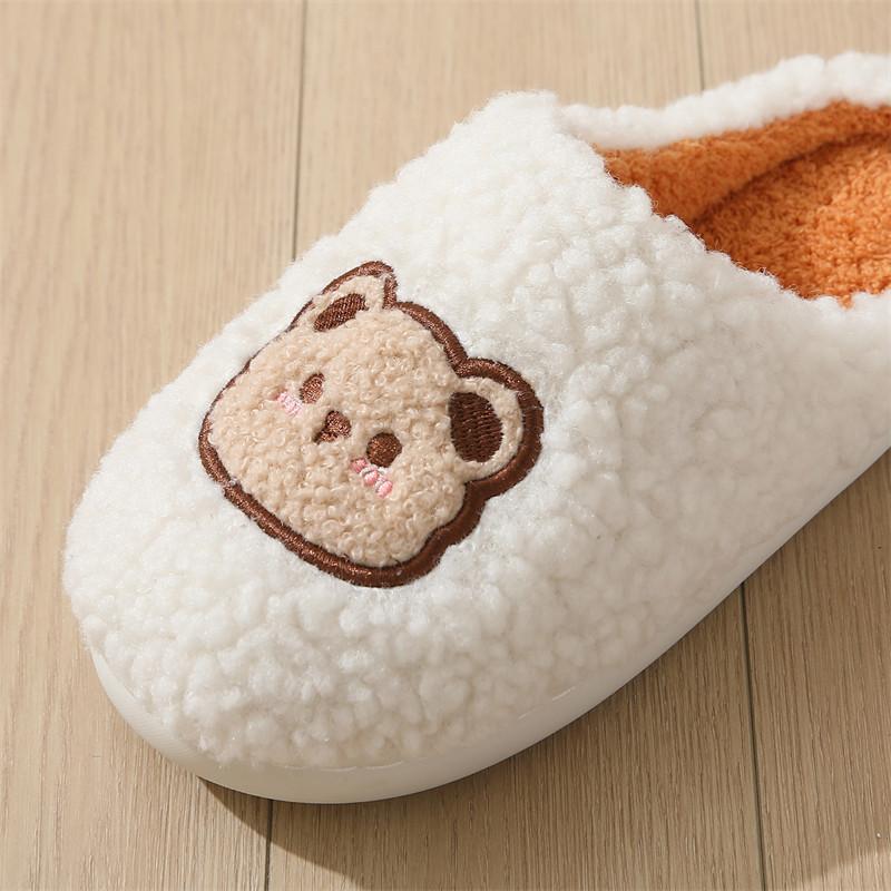 Y Autumn and Winter Couple Warm Slippers, Cute Cartoon Bear Cotton Slippers Home Indoor Non-slip