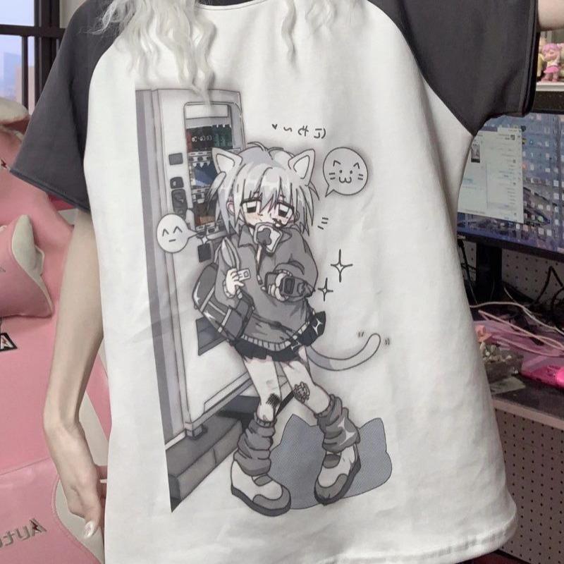 

Японские рубашки Y2k со съемными рукавами, короткая футболка с длинным рукавом для девочек, весенний повседневный женский топ Kawaii S серый