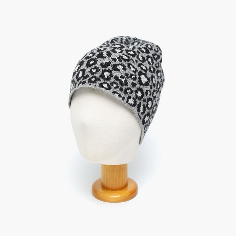 Women s Casual Leopard Print Round Wool Beanie white