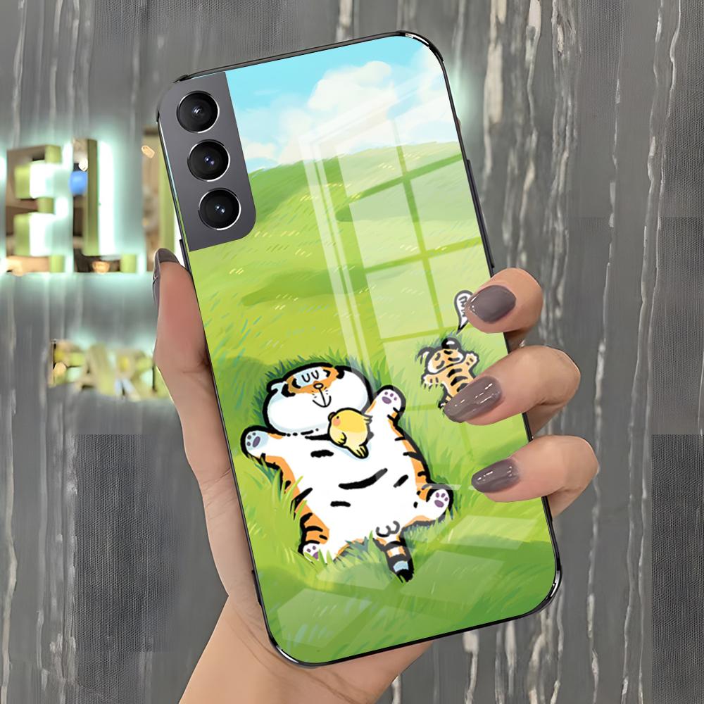Funny Fat Tiger Phone Case For Samsung S26 S25 Plus S20 S20 Plus S22 Ultra S23 FE S21 Plus S21 Ultra Glass Cover