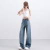 Spring Summer Full Star Bling Rhinestone Trendy Relaxed Drape Floor Wide Leg Denim Pants For Women Casual Pants Oversize Denim Trousers