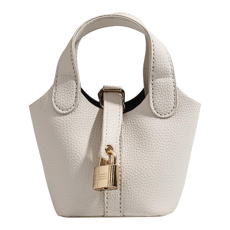 Textured Mini Food Basket Bucket Bag Versatile Women's Niche Leather Leather Shoulder Crossbody Bag