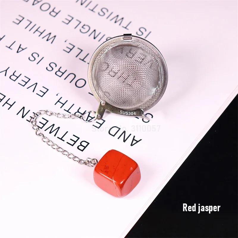 

New Natural Crystal Square Stone 304 Stainless Steel Tea Infuser Mesh Filter with Chain Tea Strainer Teapot Spice Seasoning Ball