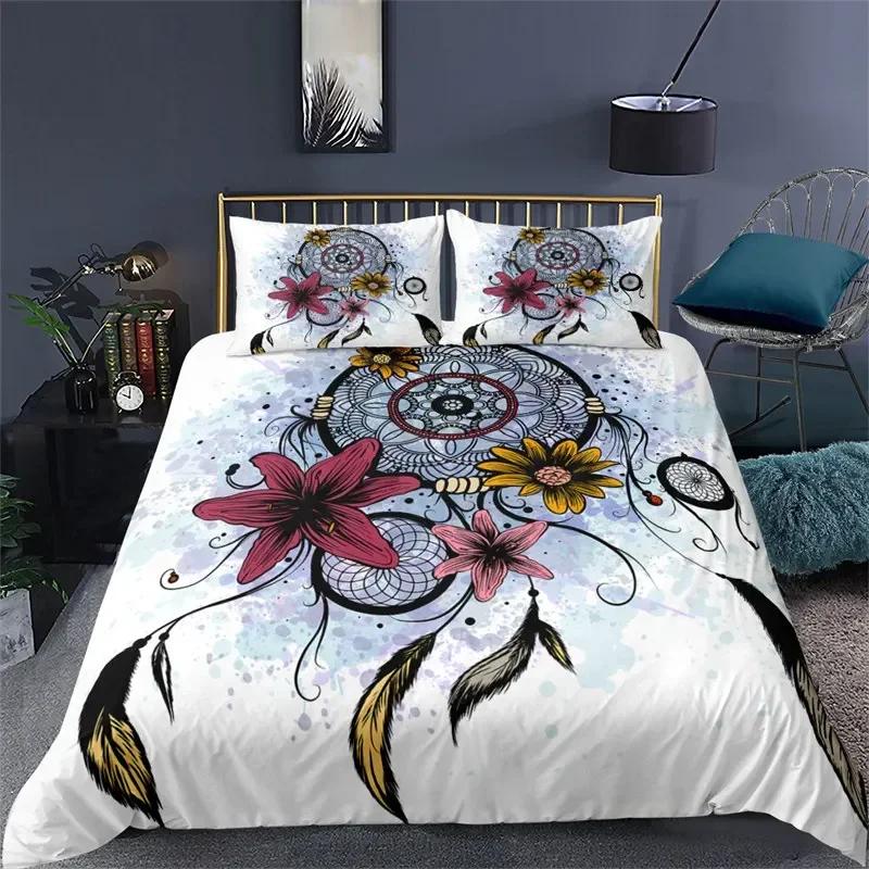 Dreamcatcher White Bohemian Bedding Set Single Twin Double Queen King Cal King Size Bed Linen Set