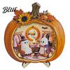 Handmade Wooden Halloween Art Ghost Pumpkin Tabletop Sign House with Mini Tiered Stacked Crafts Scene Fall Harvest Desktop Ornament for Home Office