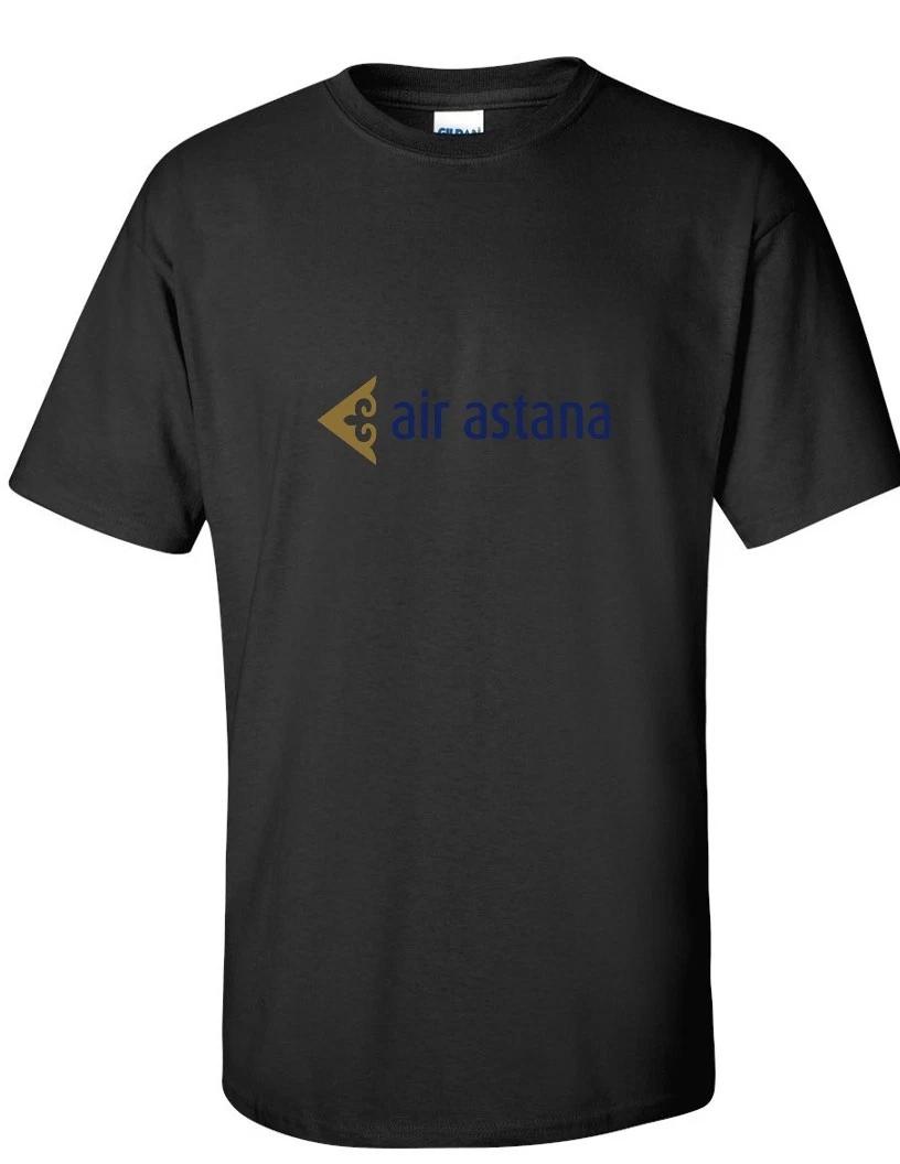 Черная Хлопковая Футболка с Золото-Синим Логотипом Air Astana Казахстанская Авиакомпания L