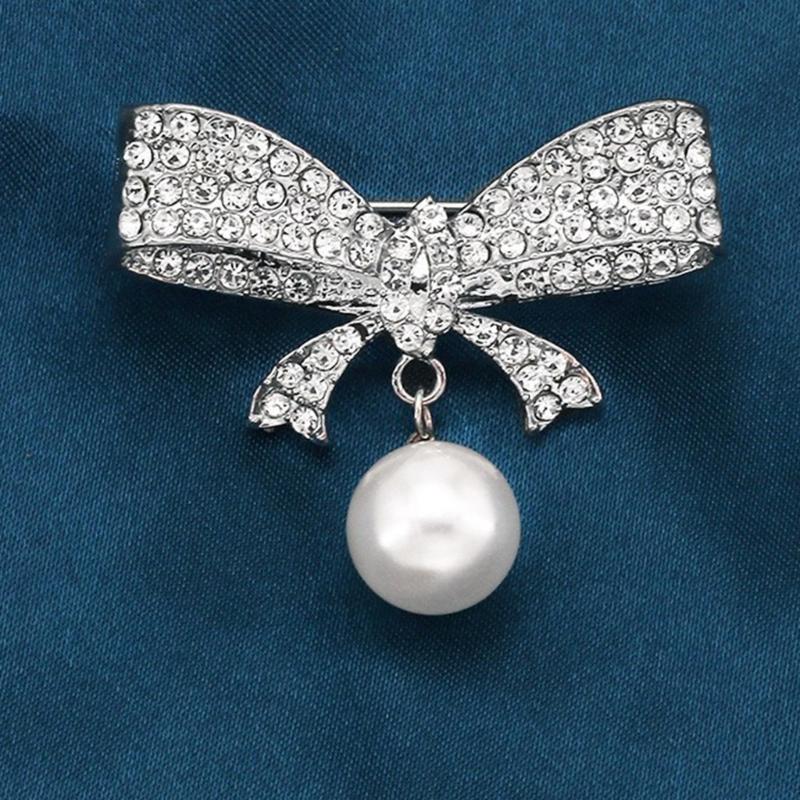 Elegant Crystals Bowknot Brooch Alloy Jewelry Accessory for Women Gift