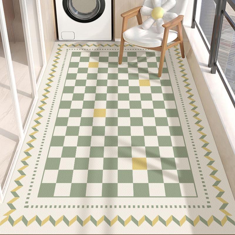 PVC Balcony Mat Geometric Print Kitchen Floor Mats Waterproof Non-slip Rug Leather Soft Wear-resistant Carpet Home Decor