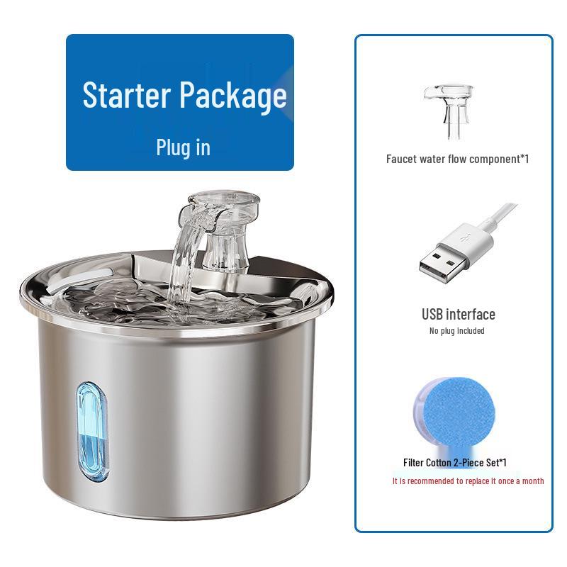 Smart Stainless Steel Pet Water Fountain with Light & Automatic Filtration for Cats