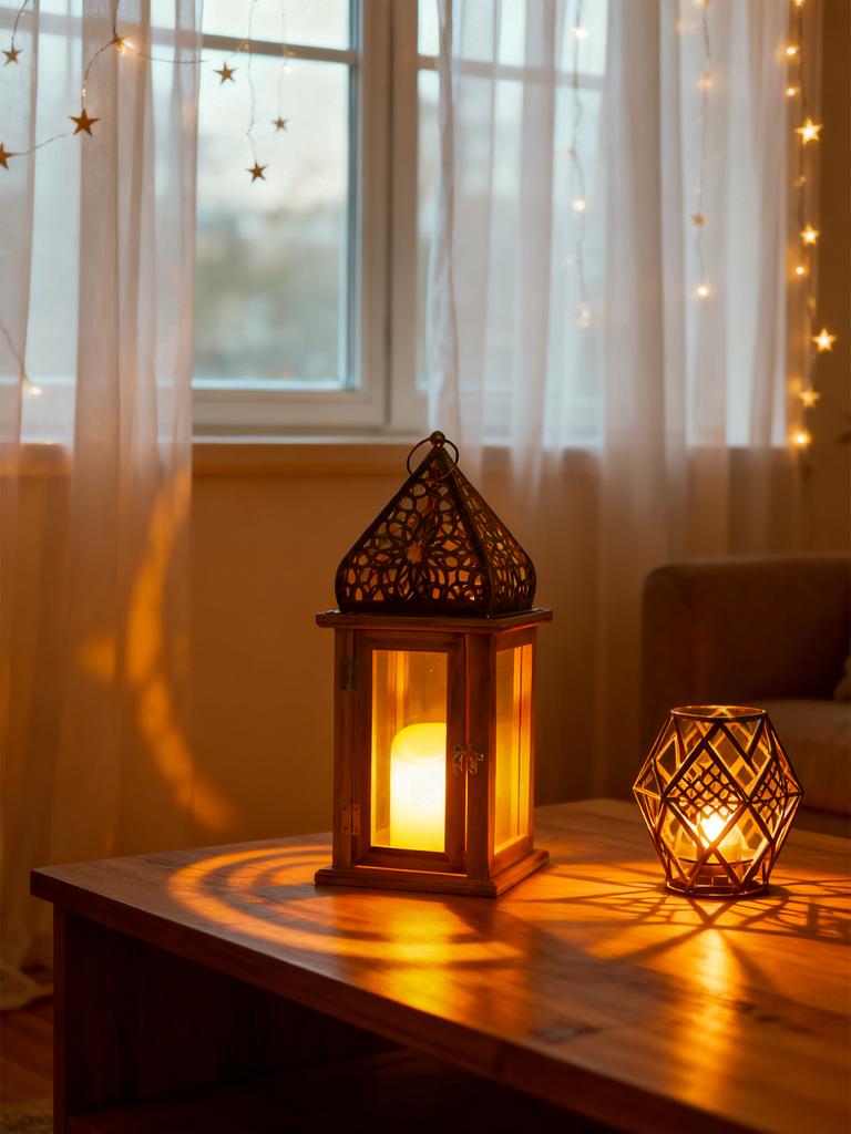 Boho Wooden & Metal Candle Holder Islamic Floral Pattern Lamp Retro Candle Lamp Festive Home Decor Lantern for Ramadan&Eid Gifts