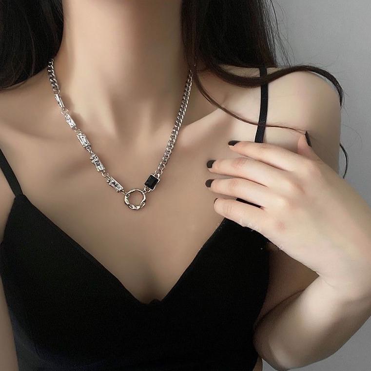 Unisex Irregular Zircon Circle Necklace - Hip Hop Clavicle Chain