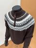 Men's Grey Fair Isle Half-Zip High Neck Sweater - Autumn/Winter Jacquard Knitwear