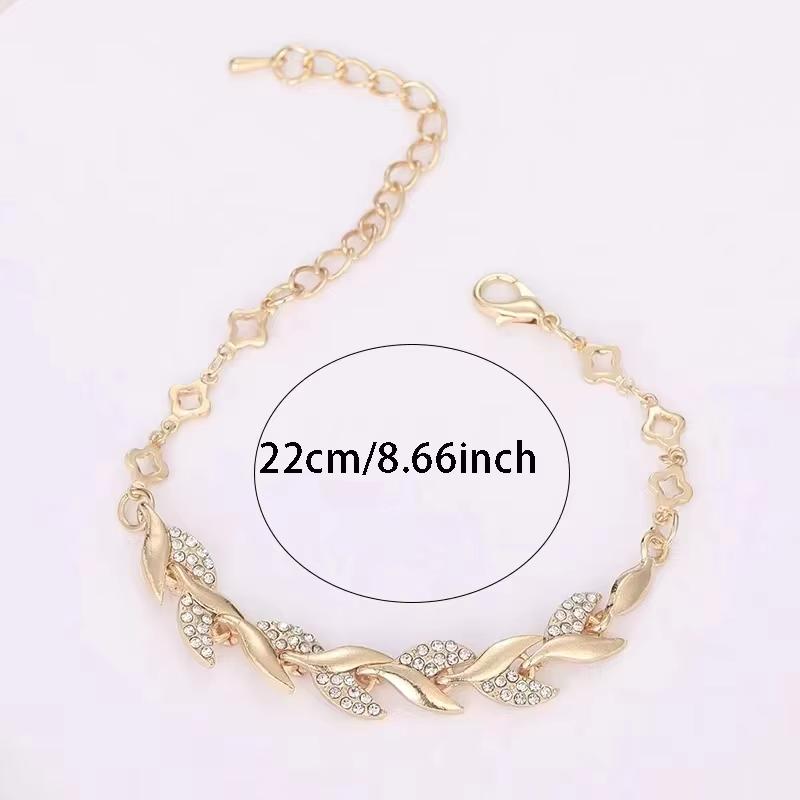 Delicado Pulsera de Cristal con Forma de Hoja Color Dorado Pulsera Ajustable para Mujer Para Uso Formal y Diario
