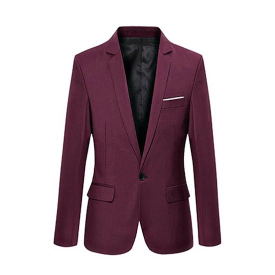 Sacou Bărbătesc Culoare Solidă Guler Pas cu Pas Slim Costum Formal de Afaceri cu Un Nasture