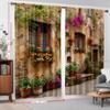 2 Pcs Residential building print curtains,suitable for bedroom,living room kitchen decoration,home decoration,window decoration