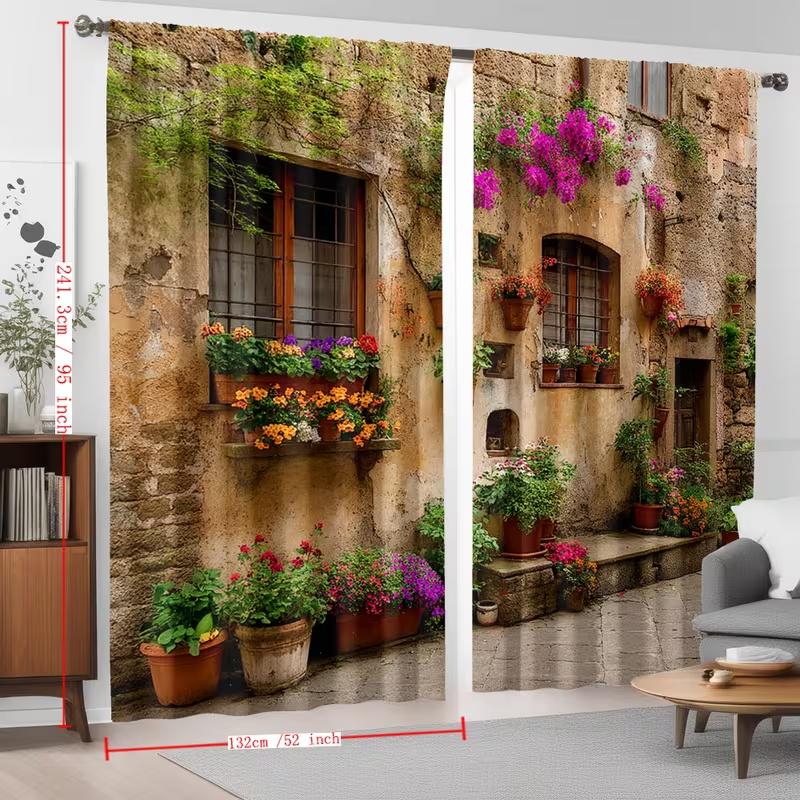 2 Pcs Residential building print curtains,suitable for bedroom,living room kitchen decoration,home decoration,window decoration