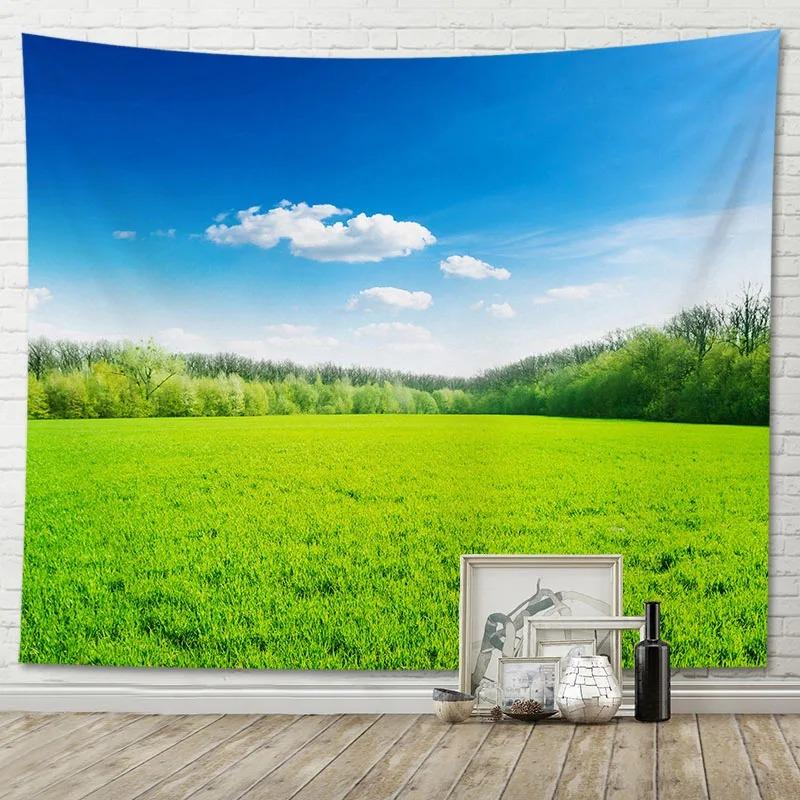 Dekorativer Wandteppich mit blauem Himmel und Grasland, für Büro, Wohnzimmer, Dekoration, Zuhause, Wandteppich