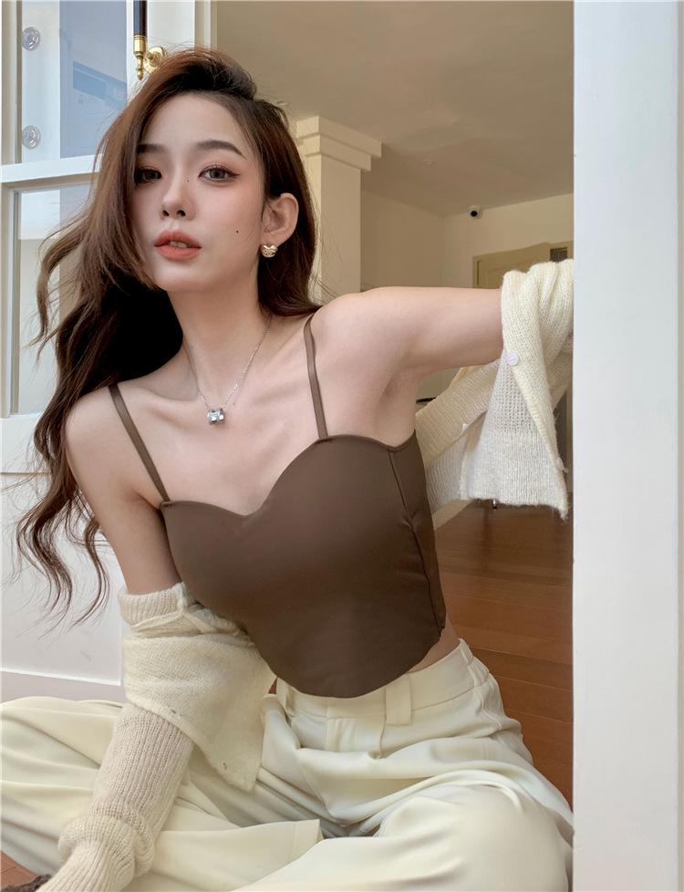 Summer Ice Silk Camisole with Chest Pad - Beautiful Back Bandeau Top