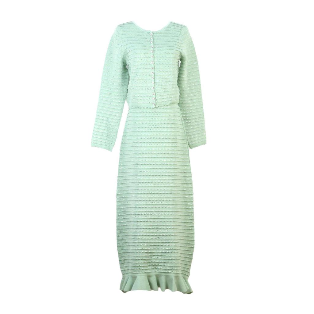 French Round Neck Knit Set: Elegant Fishtail Skirt with Beading, Spring/Summer Style