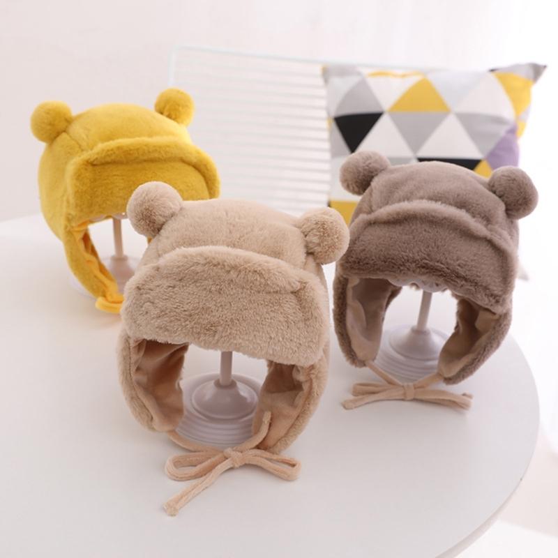 Stylish Kids Bonnet Hat with Earflaps Warm Lined Cap Soft & Warm Bear Baby Hat Ear Protections Cap for Boys & Girls Gift