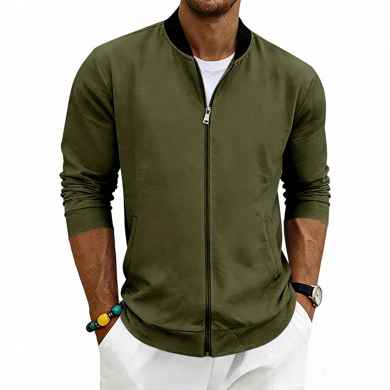 Men's Spring-autumn Lightweight Retro Simple Flight Stand-up Collar Jacket Baseball Shirt Jacket Cardigan