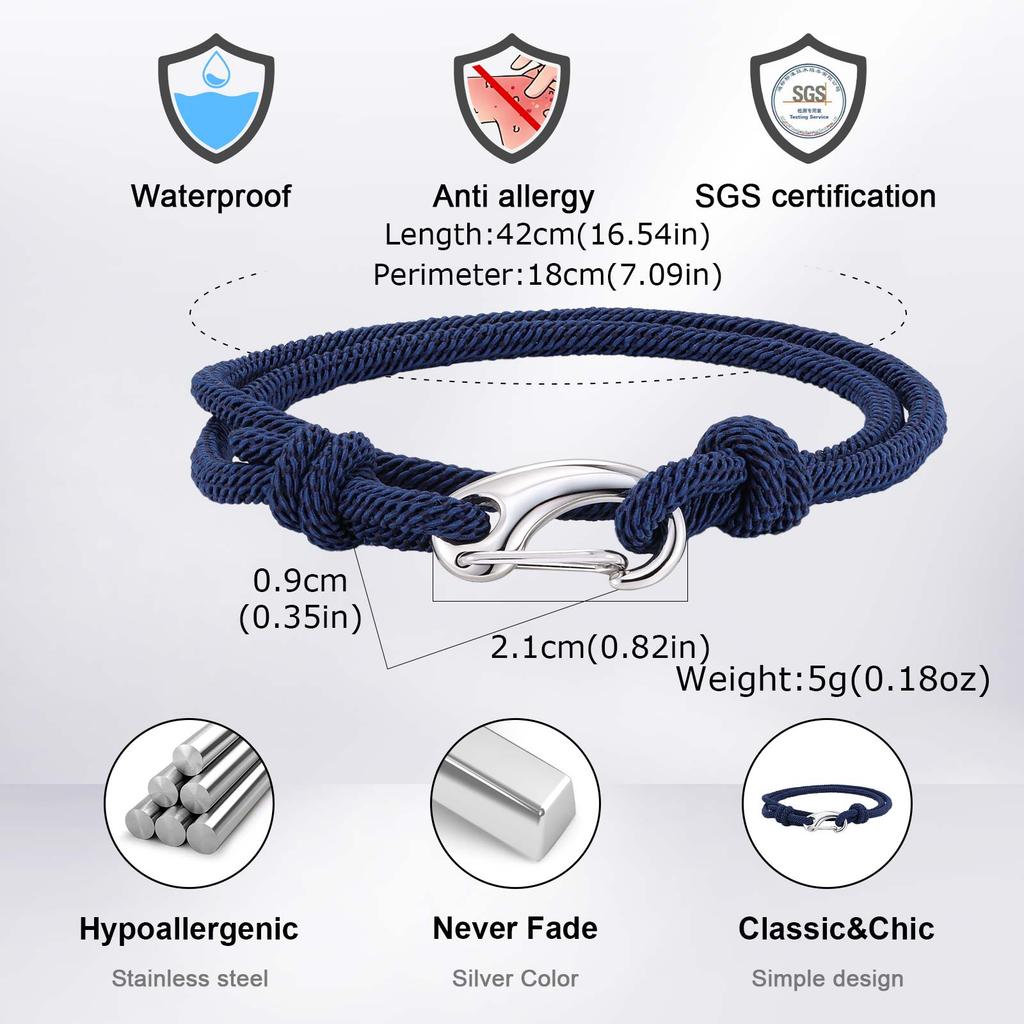 Einfaches doppellagiges Seilarmband für Männer, verstellbares geflochtenes Seil, nautisches Armband, handgefertigte Pulseras